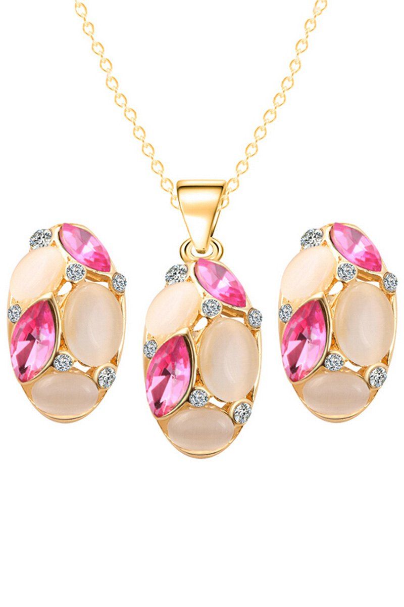 

Chic Faux Opal Oval Necklace Earrings, Rose
