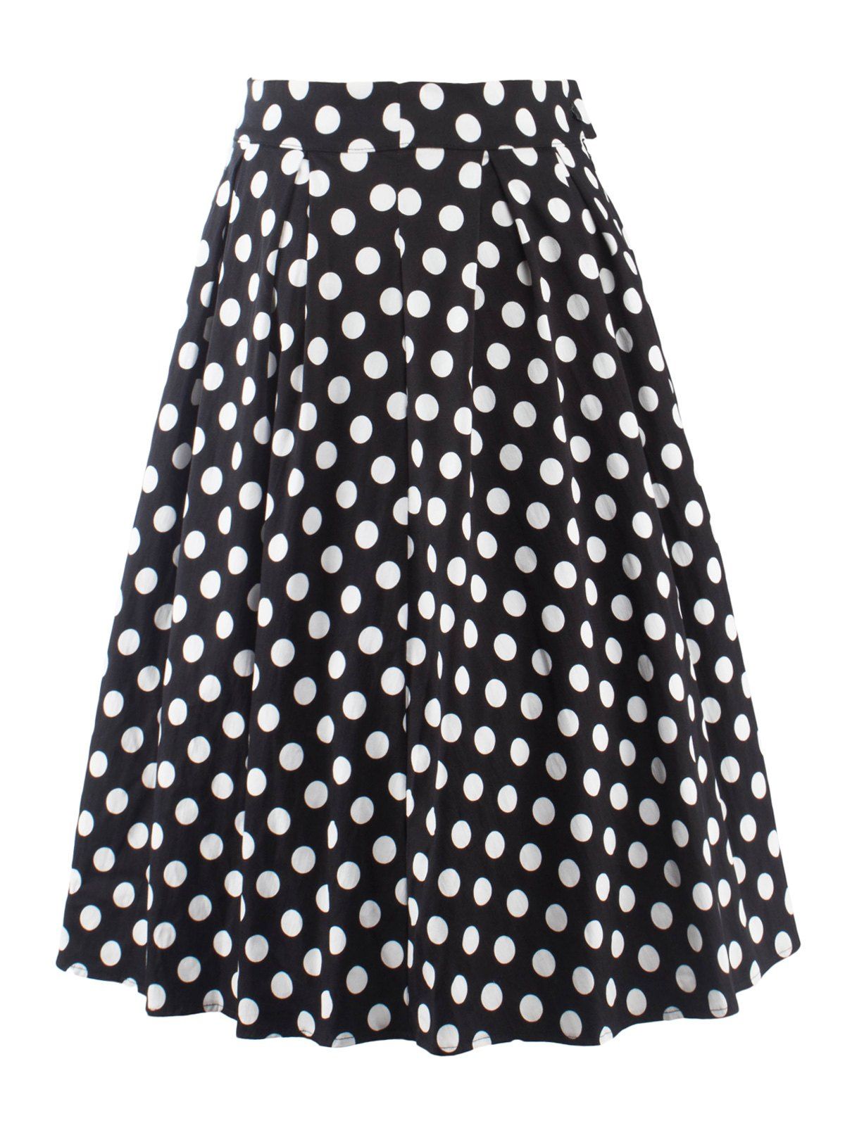 Black Xl Vintage Polka Dot Print High Waisted Long Skirt | Rosegal.com