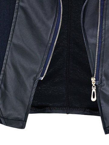 

Plus Size Chic Zipped Leather Patchwork Jacket For Women, Blue