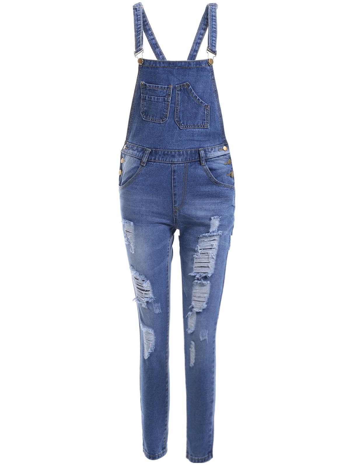 2018 Trendy Women's Broken Hole Slimming Denim Suspender Pants In Denim