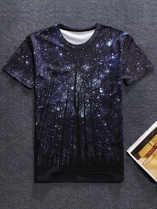 

3D Galaxy Print Short Sleeve T-Shirt, Black