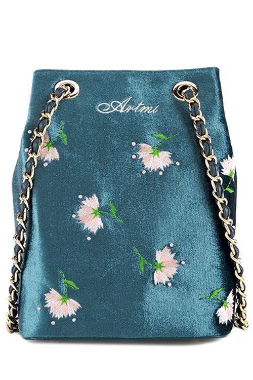 Floral Crossbody Velour Sac Bleu 