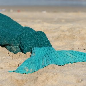 Green Simple Style Ombre Color Knitting Mermaid Shape Blanket | RoseGal.com