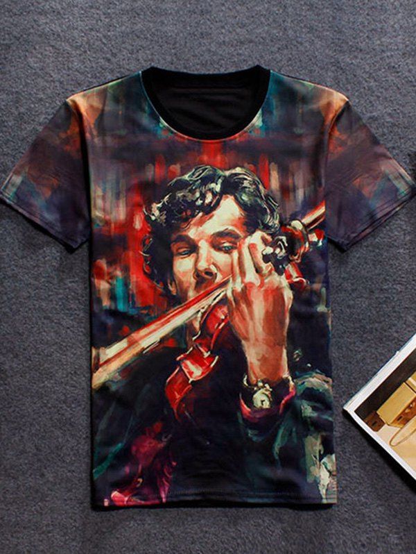 

Figure 3D Print Short Sleeve Round Neck T-Shirt For Men, Black