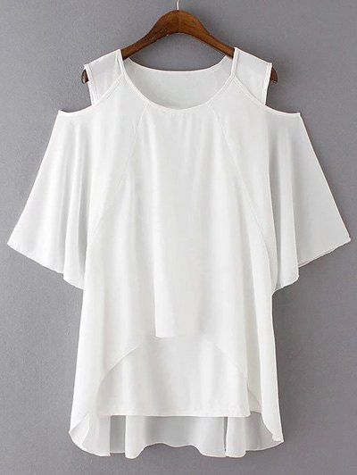 

Plus Size Chic Cold Shoulder Chiffon Blouse, White