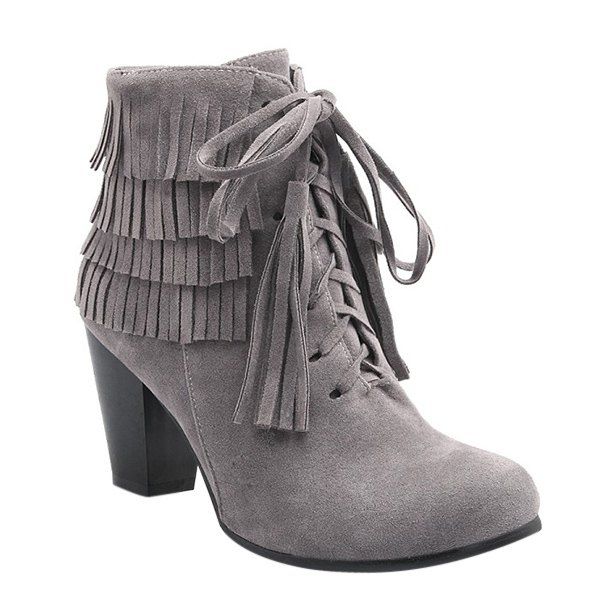 [63 OFF] Trendy Tie Up And Tassels Design Ankle Boots For Women Rosegal