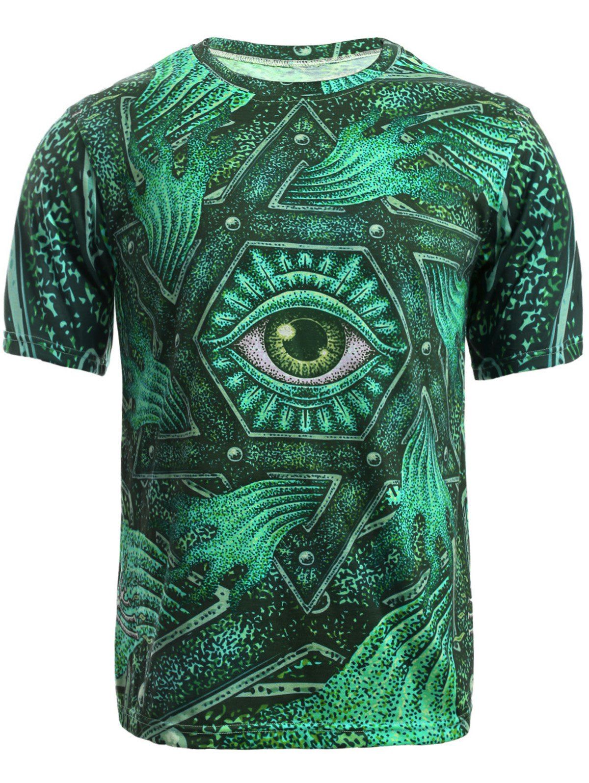 

3D Geometric and Print Round Neck Short Sleeve T-Shirt For Men, Green