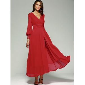 Long Sleeve Chiffon Maxi Dress