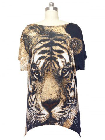 Black One Size Trendy Tiger Print Loose Fitting Animal Print Blouse For ...