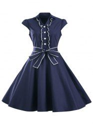 Cadetblue S Contrast Collar Tea Length Vintage Swing Dress | RoseGal.com