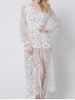 Sheer Long Sleeve Sequin Slit Maxi Prom Dress -  