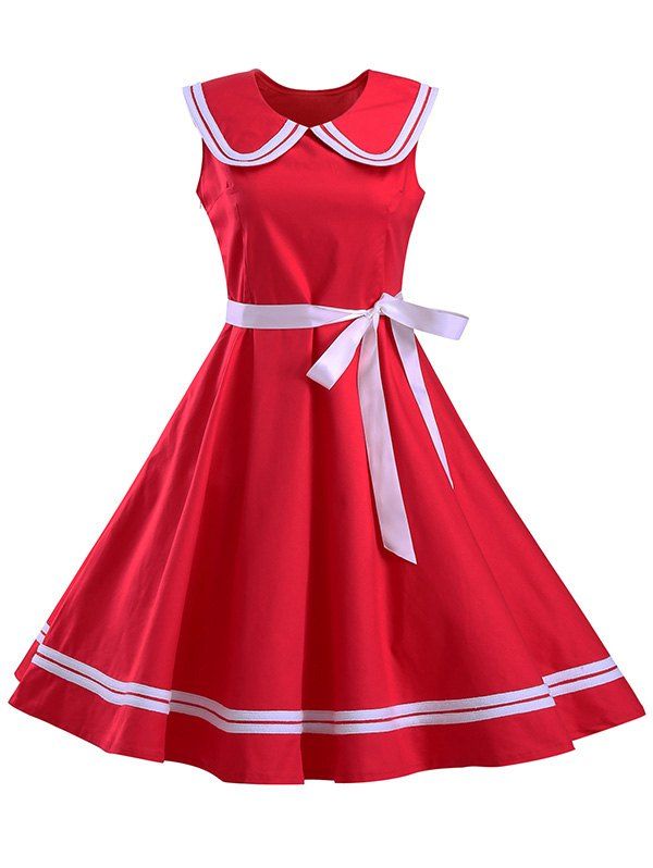 [25 OFF] Sailor Collar Sleeveless Skater Dress Rosegal