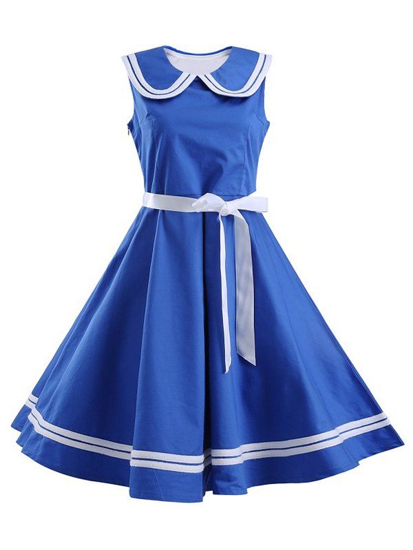 

Sailor Collar Sleeveless Skater Dress, Blue