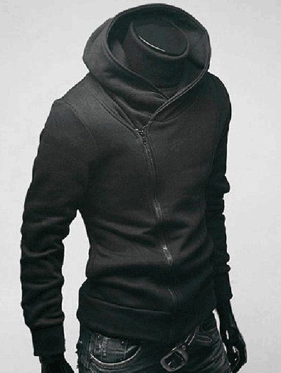 Download 33% OFF Side Zip Up Long Sleeve Plain Neck Hoodie For ...