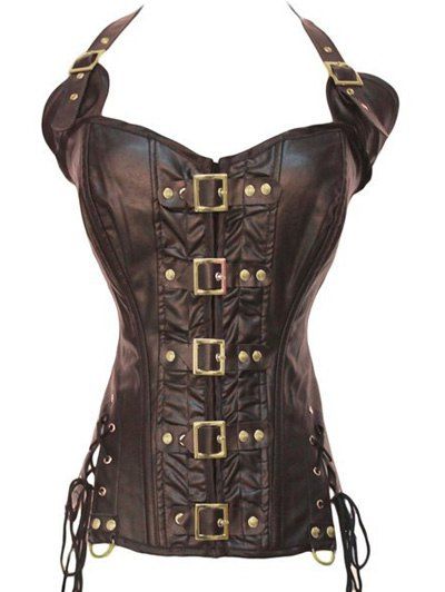 

Stunning Gothic Lace Up Halter Latex Corset, Coffee