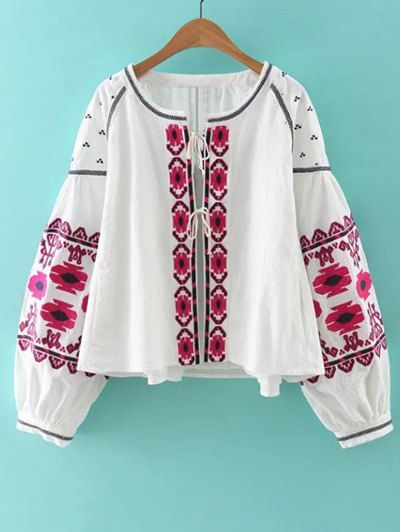 Shops Bohemian Style Embroidery Lace Up Jacket  