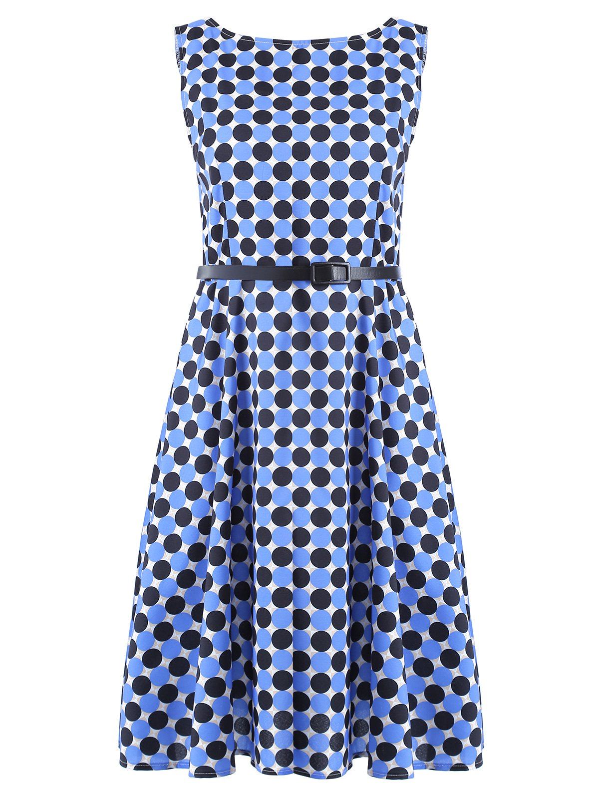 round neck polka dot printed skater dress