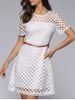 Sweet Lacework Pure Color See-Through Dress With Belt -  