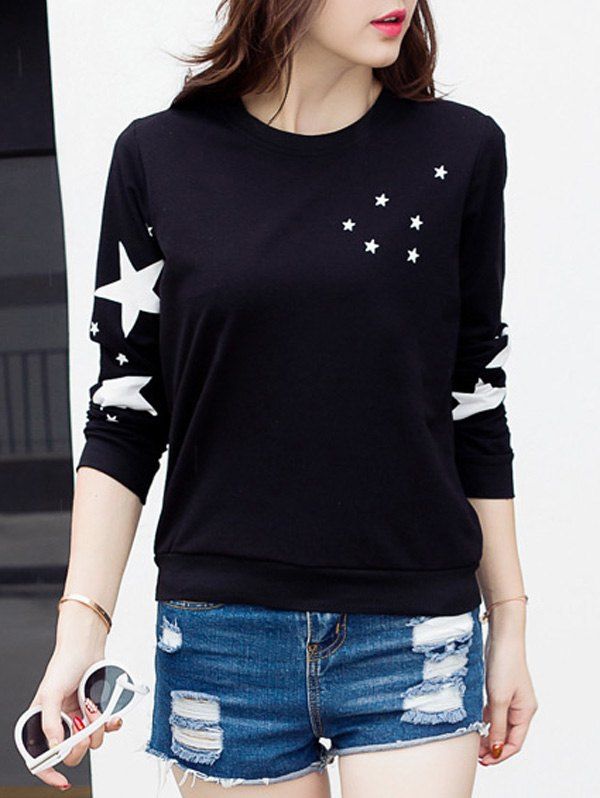 [48% OFF] Star Graphic Long Sleeve T-Shirt | Rosegal