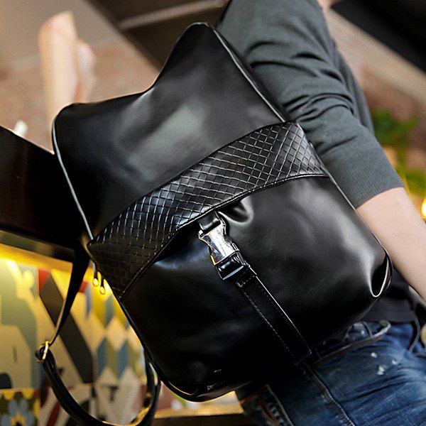 

Trendy Solid Colour and Plaid Pattern Design Backpack For Men, Black
