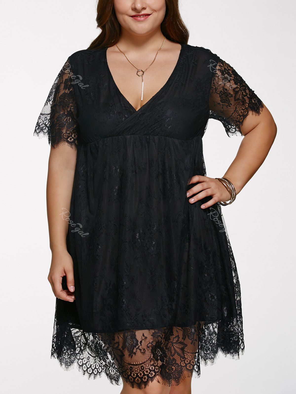 Black 5xl Plus Size Lace Short Cocktail Dress 0057