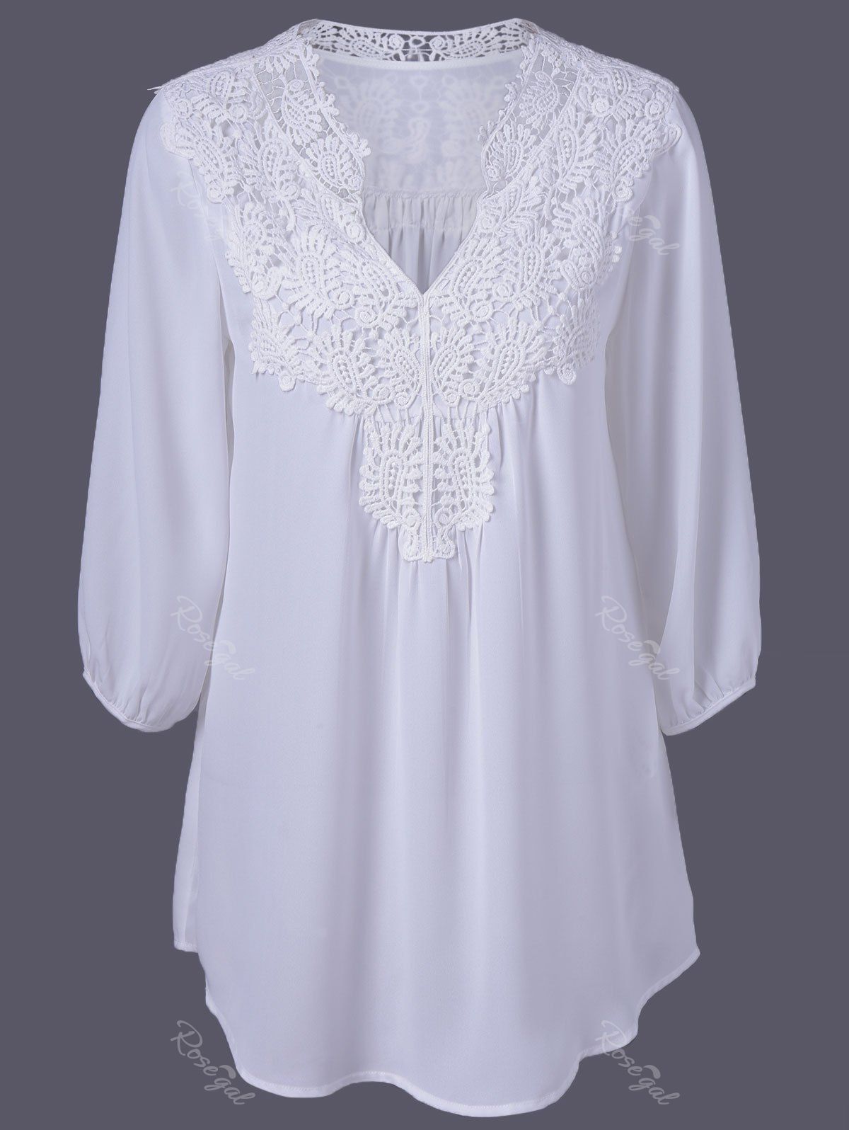 

Plus Size Sweet Crochet Spliced Tunic Blouse, White