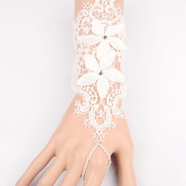 

Charming Cut Out White Lace Foral Long Bracelet For Women