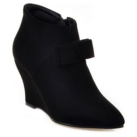 [58% OFF] Pointed Toe Bow Wedge Ankle Boots | Rosegal