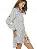 Striped Side Slit Tunic Linen Shirt Dress -  