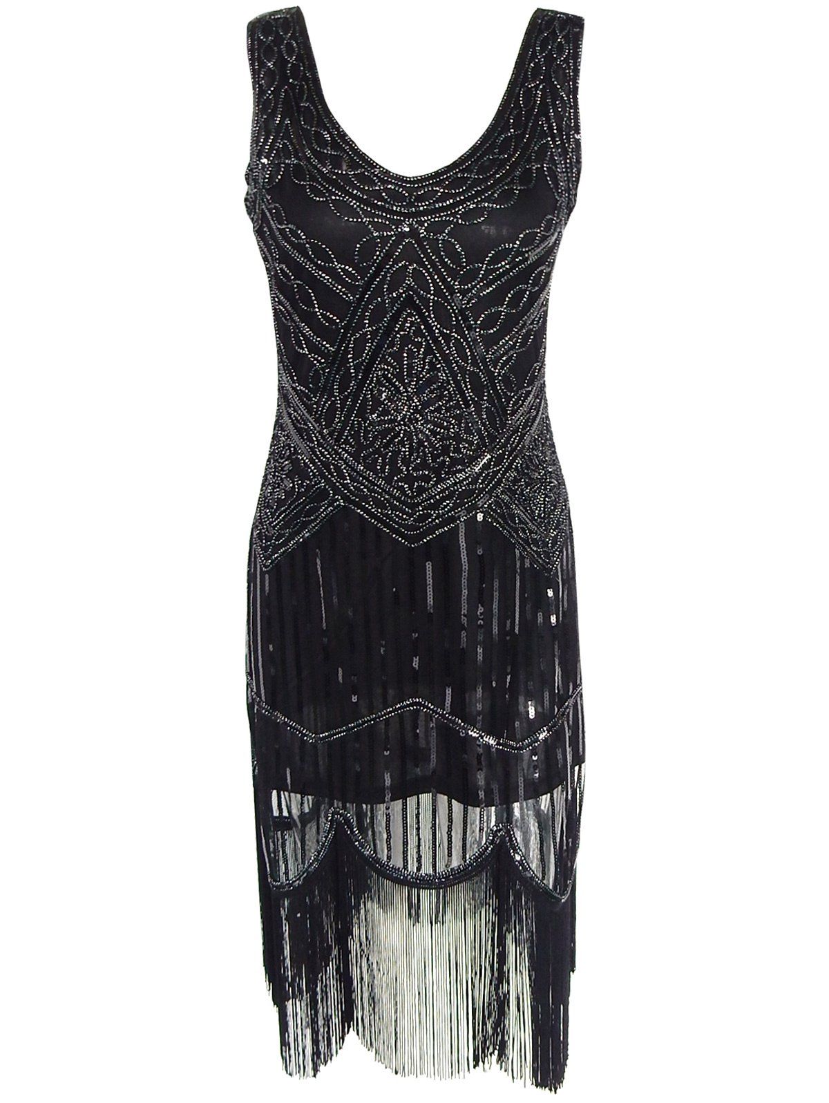 

Vintage Beaded Fringed Sequin Flapper Dress, Black