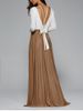 Backless Pleated Long Sleeve Maxi Prom Dress -  