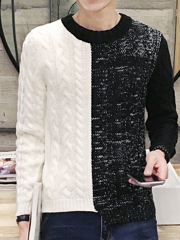 Round Neck Color Block Spliced Design Long Sleeve Sweater For Men