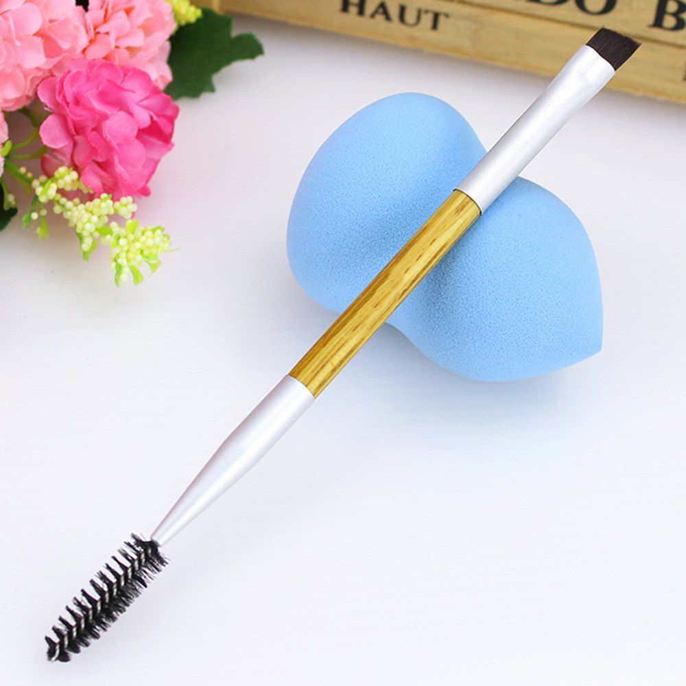 

Stylish Double-End Bamboo Handle Nylon Lash Brush Eyebrow Brush, Silver
