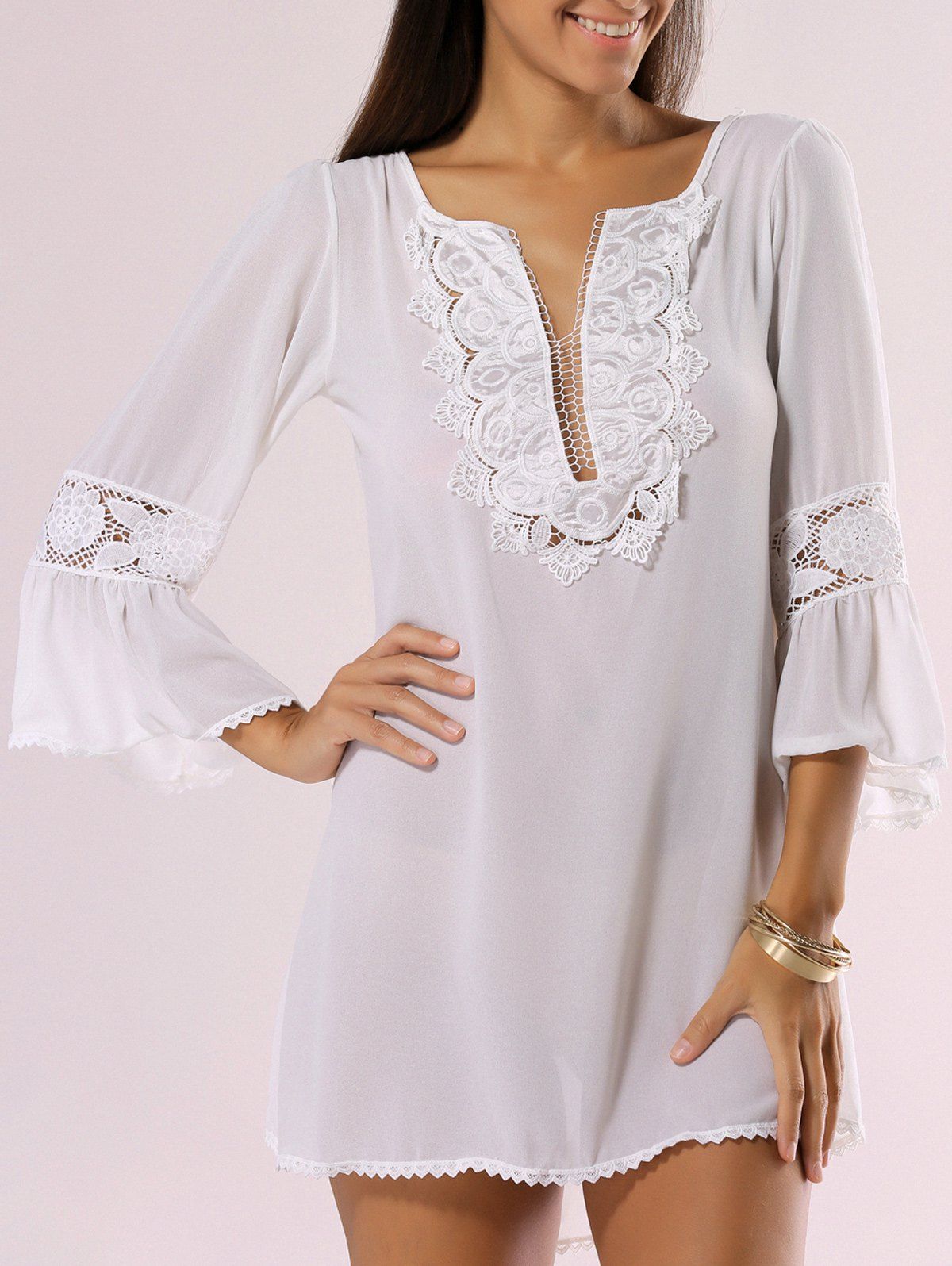 [51 OFF] Guipure Light See Through Bathing Suit CoverUp Rosegal