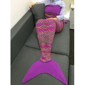 

Chic Quality Colorful Rhombus Design Knitting Mermaid Shape Blanket, Purple