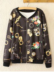 Oversized Sweet Key and Flower Print Jacket