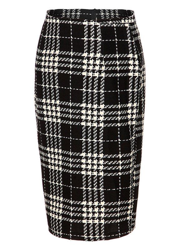 Shop High Waist Plaid Midi Pencil Skirt  