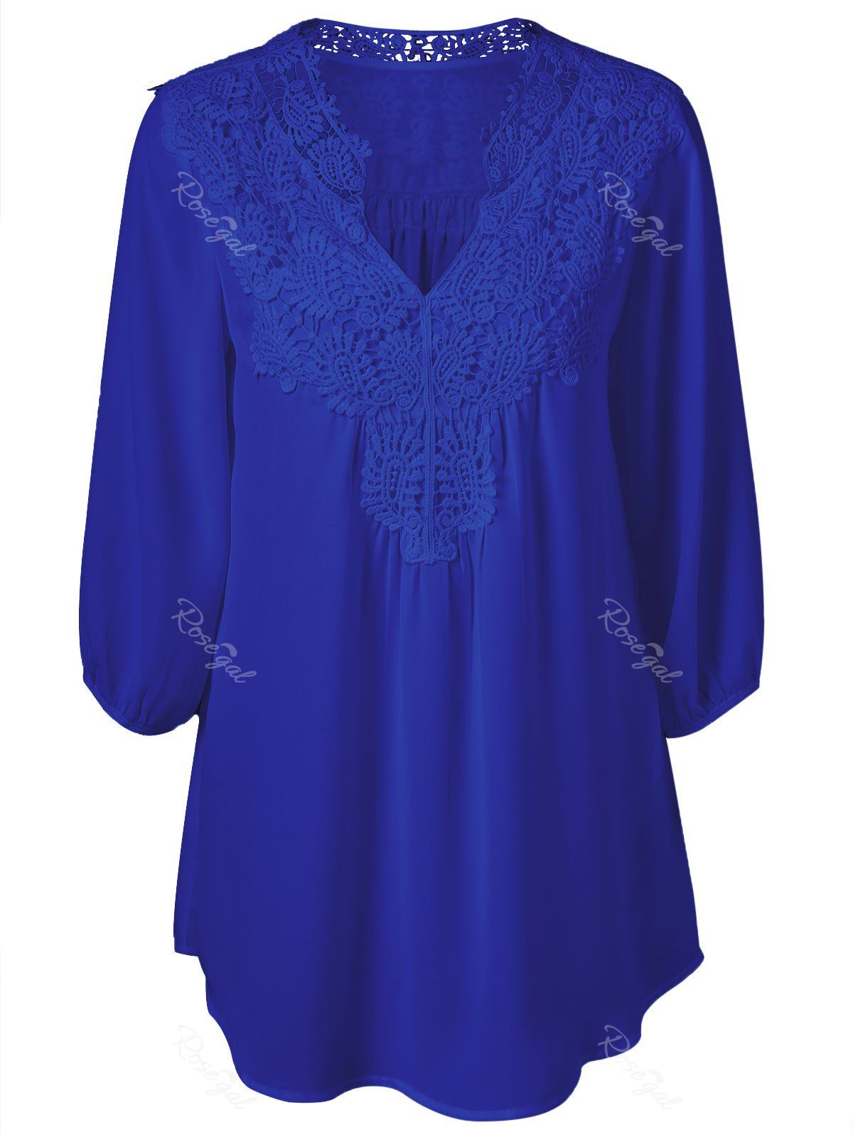 

Plus Size Sweet Crochet Spliced Tunic Blouse, Sapphire blue