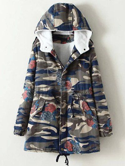 

Oversized Casual Camouflage Hooded Cotton Padded Coat