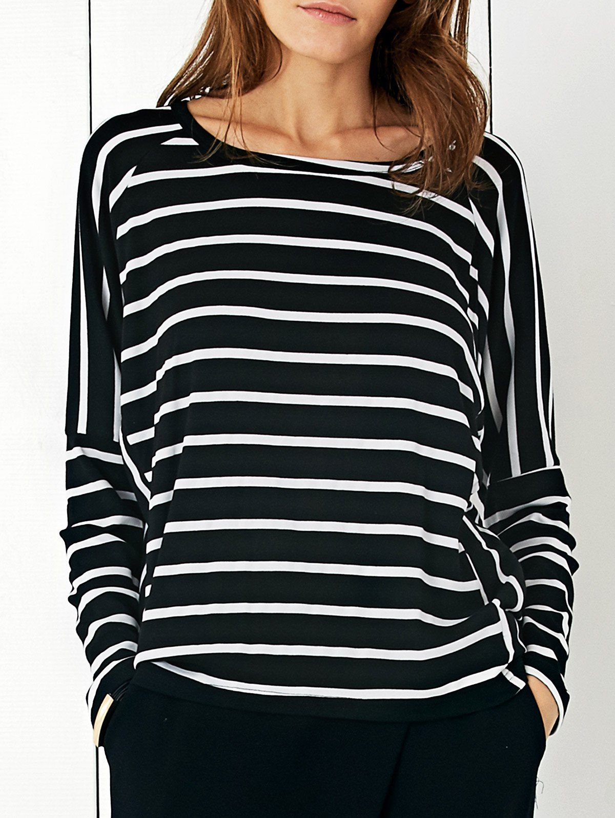 [43% OFF] Batwing Sleeve Striped T-Shirt | Rosegal