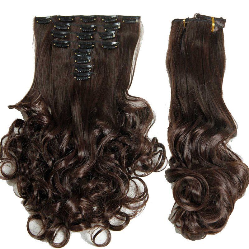 

Medium Curly High Temperature Fiber Clip In Hair Extension For Women, Brown