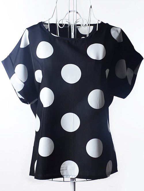 

Stylish Polka Dot Loose-Fitting Chiffon Women's Blouse, Black