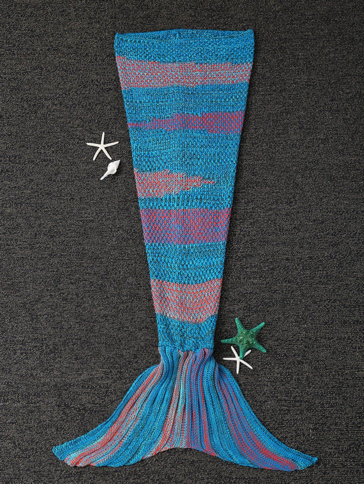 

Fashion Stripe Knitted Mermaid Tail Design Blanket For Kids, Blue and orange