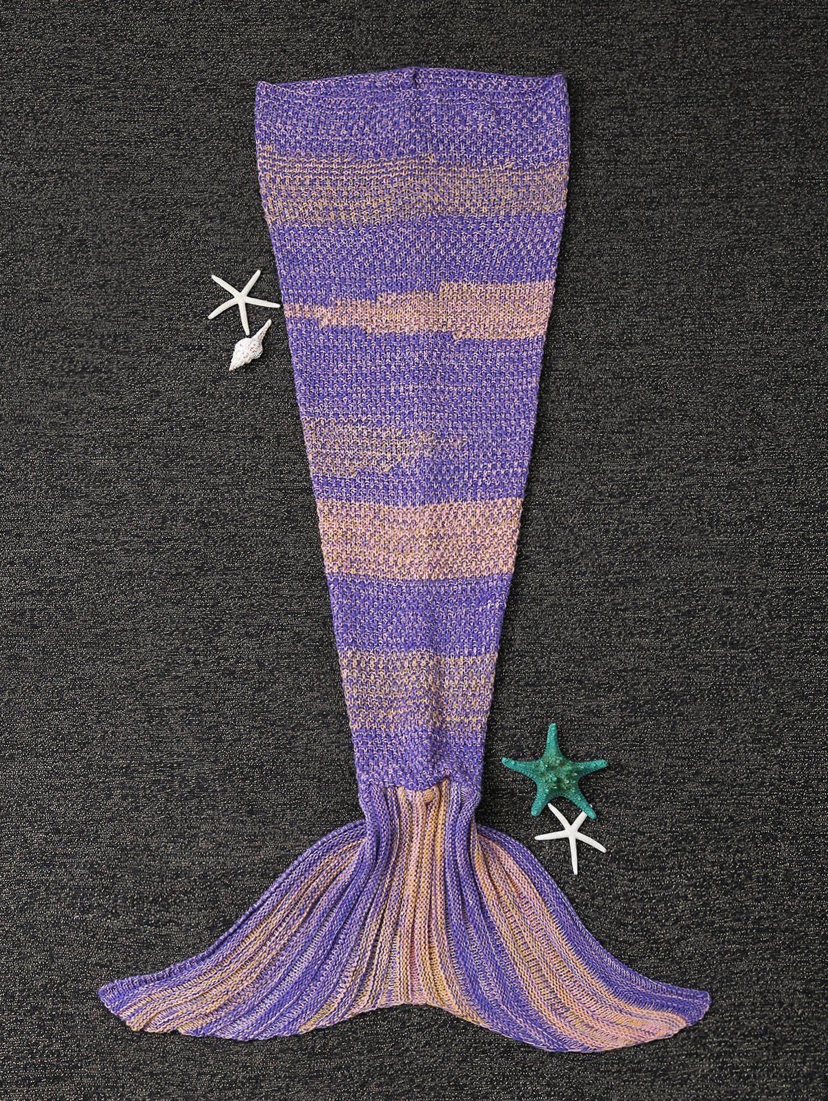 Couverture d'enfants tricotée rayée à queue de sirène Jaune + Violet 