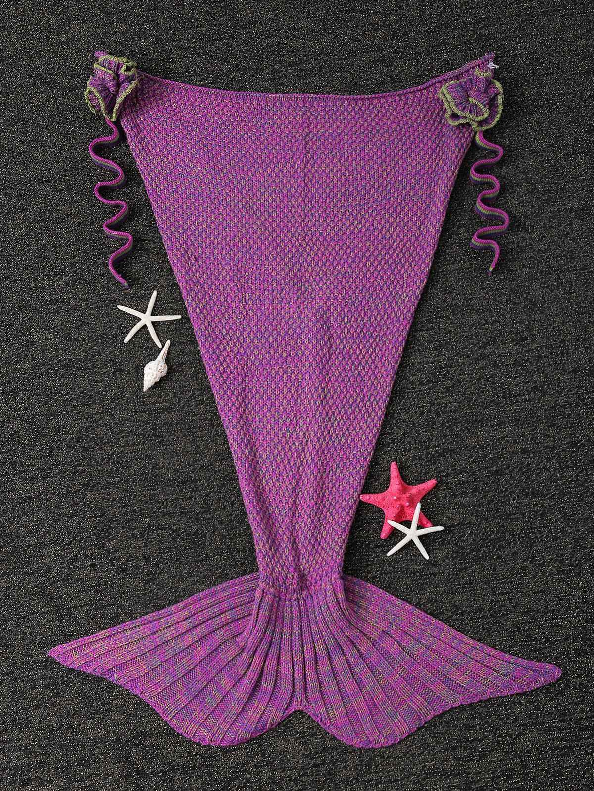 Couverture élégante tricotée embellie de fleurs en forme de queue de sirène pour les enfants Violet 
