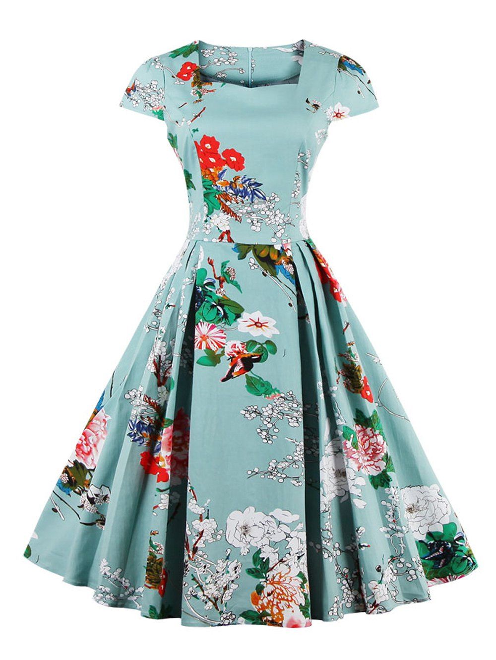 Retro Sweetheart Neck Cap Sleeve Floral Print Flare Dress thumbnail