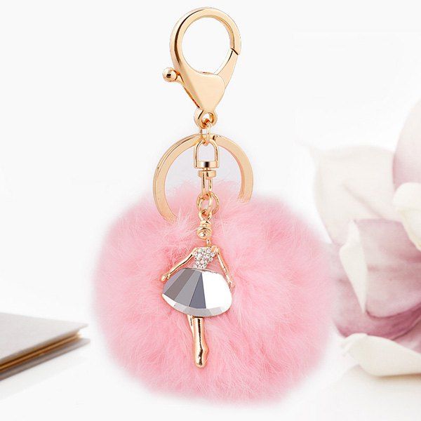 

Faux Fur Ball Dancing Girl Keyring, Pink