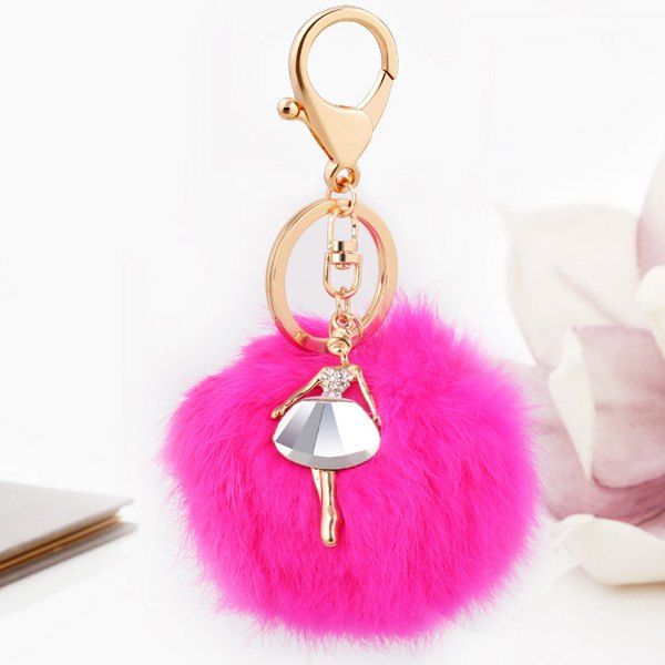 

Faux Fur Ball Dancing Girl Keyring, Rose red