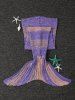 Couverture d'enfants tricotée rayée à queue de sirène - Jaune + Violet 