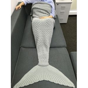 

High Quality Knitting Fishing Net Design Mermaid Shape Blanket, Gray